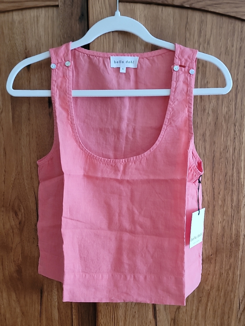 Bella Dahl Coral 100% Linen Button-Strap Tank